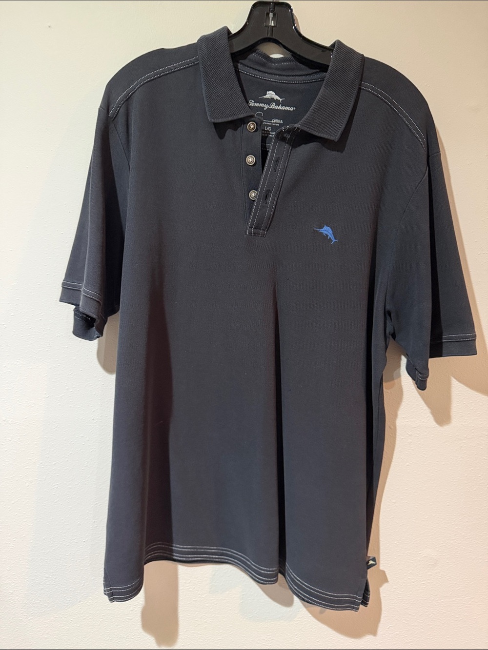 Tommy Bahama Black Polo with Blue Marlin Embroidery